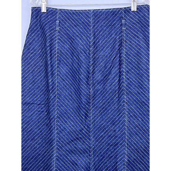 The Look by Randolph Duke Women's Size 16 Blue Striped Denim Ruffled Hem Skirt - Picture 5 of 8